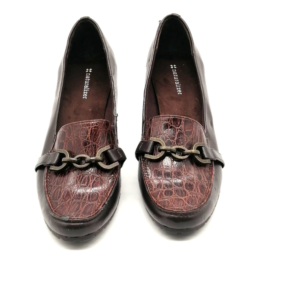 Naturalizer Shoes Womens Parry Brown 9 Faux Leather Loafer Pumps Career Chic
